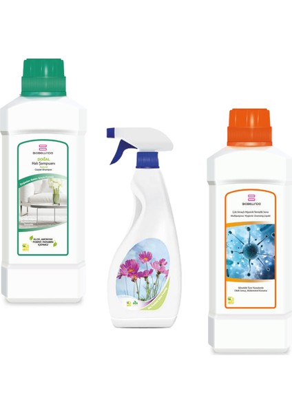 Halı Şampuanı 1000 ml + Oda Parfümü Bahar Ferahlığı 500 ml + Çok Amaçlı Hijyenik Temizleme Sıvısı 1000 ml