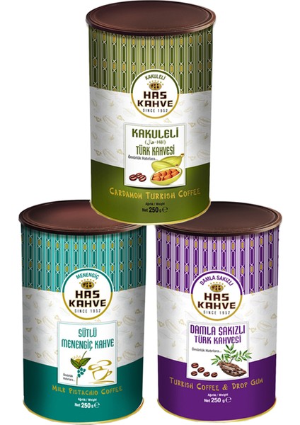 Gurme 3'lü (Kakule - Menengiç - Damla Sakızlı Türk Kahvesi 250 Gr)
