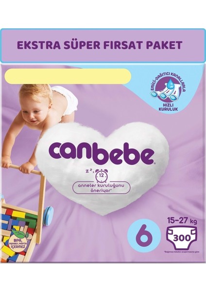 Bebek Bezi Beden:6 (15-27KG) Extra Large 300 Adet Ekstra Süper Fırsat Pk