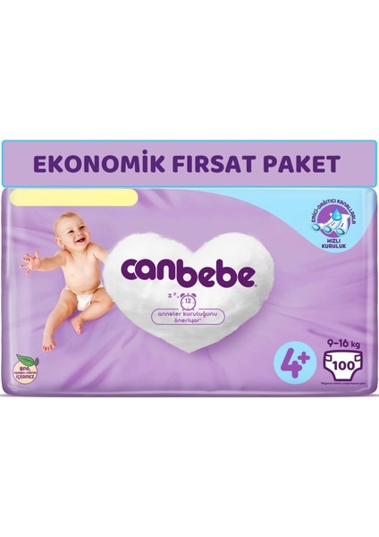 Bebek Bezi Beden:4+ (9-16KG) Maxi Plus 100 Adet Ekonomik Fırsat Pk