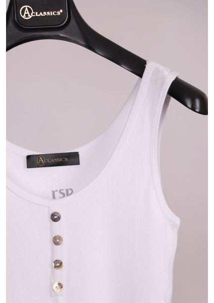 Beyaz Kalın Askılı Düğme Detaylı Pamuk Slim Fit Atlet T-Shirt fiyatları