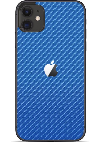Apple İphone 11 Dekoratif Arka Koruma Sticker Karbon Fiber 4D Mavi