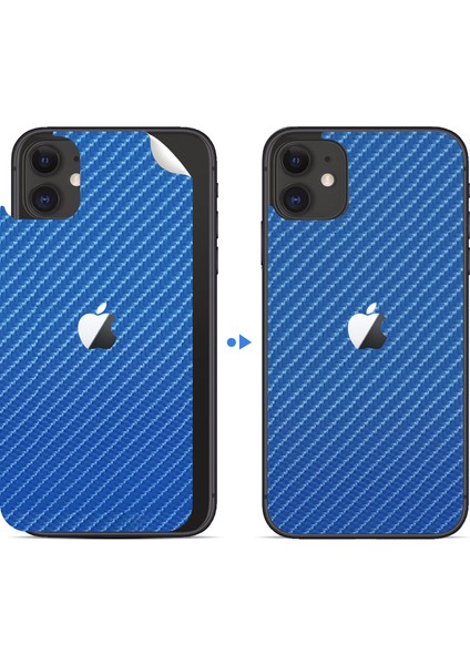 Apple İphone 11 Dekoratif Arka Koruma Sticker Karbon Fiber 4D Mavi modelleri
