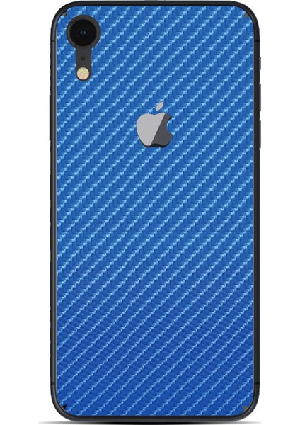 Apple İphone Xr Dekoratif Arka Koruma Sticker Karbon Fiber 4D Mavi