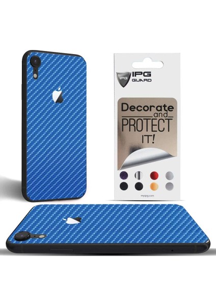 Apple İphone Xr Dekoratif Arka Koruma Sticker Karbon Fiber 4D Mavi fiyatları