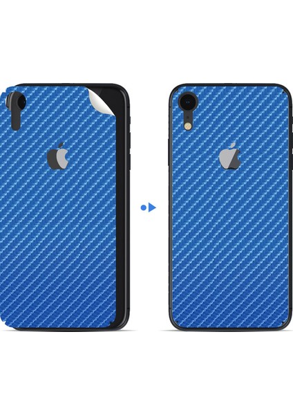 Apple İphone Xr Dekoratif Arka Koruma Sticker Karbon Fiber 4D Mavi modelleri
