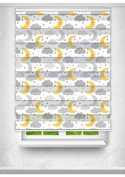 Avart Digital Ay Dede ve Bulut Baskılı Çocuk Odası Perdesi Yg  - Baskılı Zebra Perde