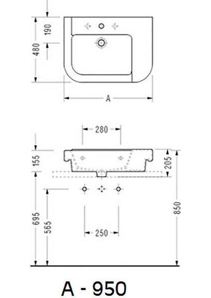 E.C.A Serel Verda Tezgah Üstü 48X95 cm Lavabo 8936TDS000