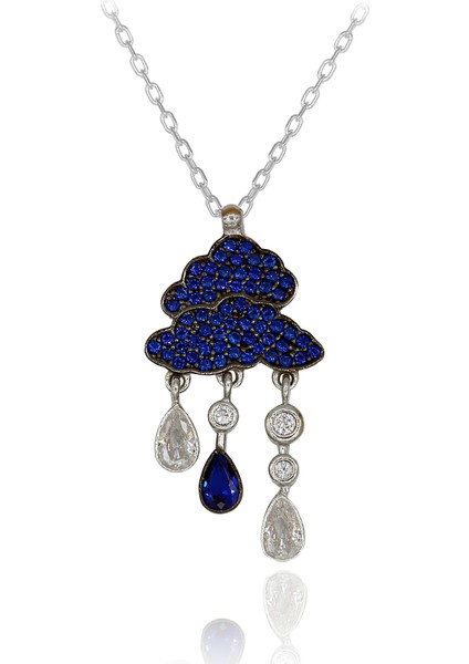 Safir Taşlı Bulut Gümüş Kolye