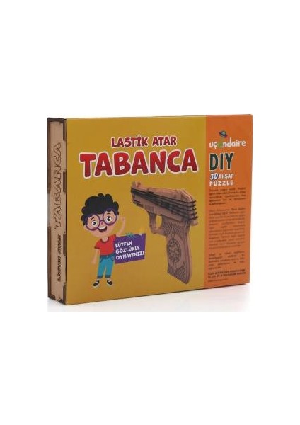 3D Lastik Atar Tabanca - Ahşap Tabanca - Montessori Tabanca