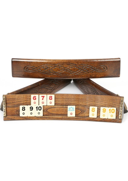 El Oyması Masif Ahşap Oval Okey Takımı Sarmaşık