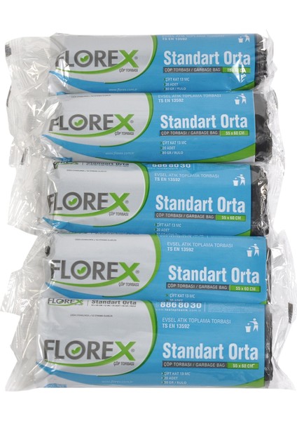 Çöp Torbası 55CMX60CM Standart Orta Boy Siyah Renk 5 Rulo (1rulo 20 Adet)