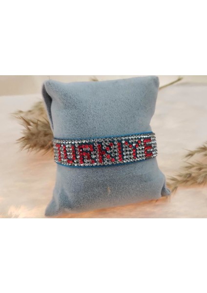 Swarovski Taşlı Türkiye Yazılı Ayarlanabilir Bileklik fiyatları