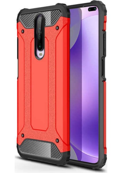 Xiaomi Poco X2 Kapak Çift Katmanlı Zırh Tank Kılıf - Kırmızı