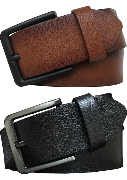 Yumuşak 2'li Set 4.5 cm Kot, Spor Kemer Siyah, Taba