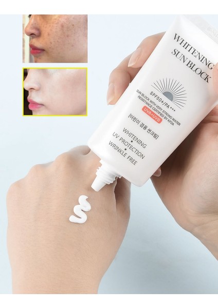 Çil ve Lekeli Ciltler Için Beyazlatıcı Güneş Bakım Kremi Spf 50 + / Pa