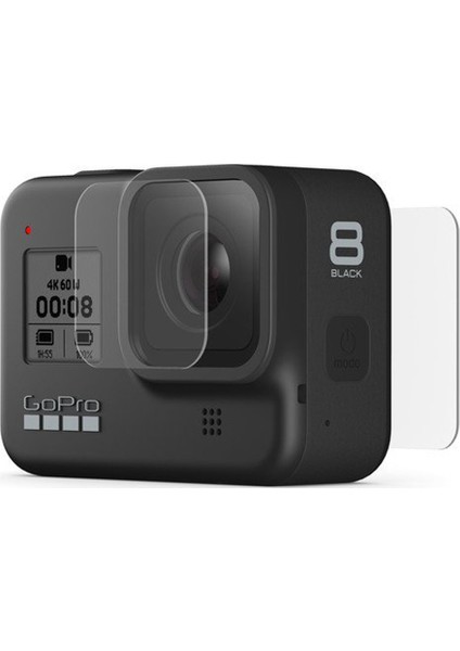 Go Pro Ekran + Lens Koruyucu Dayanikli Cam Filtre (Hero8 Black)
