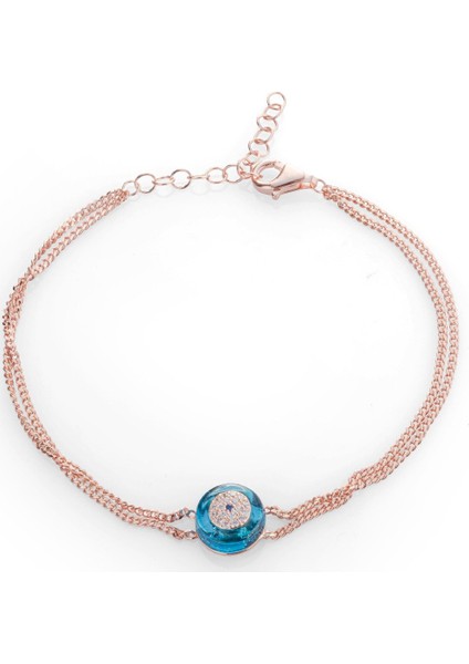 Cam Göz Çift Zincir Bileklik Rose Gold