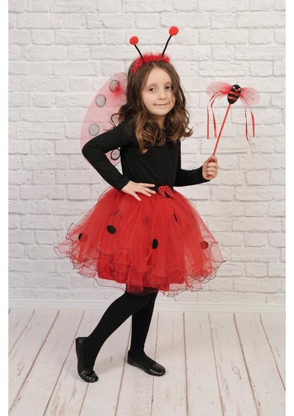 Kız Uğur Böceği-Ateş Böceği Etekli Kanat Set Takım Kostüm