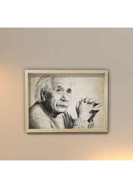 Doğal Çam Çerçeveli Duvar Tablosu Albert Einstein