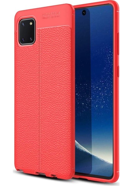 Samsung Galaxy A81 Kılıf Darbe Korumalı Deri Görünümlü Silikon Arka Kapak - Kırmızı
