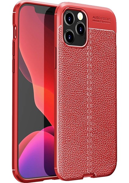 Apple iPhone 12 Pro Max Kılıf Darbe Korumalı Deri Görünümlü Silikon Arka Kapak - Kırmızı