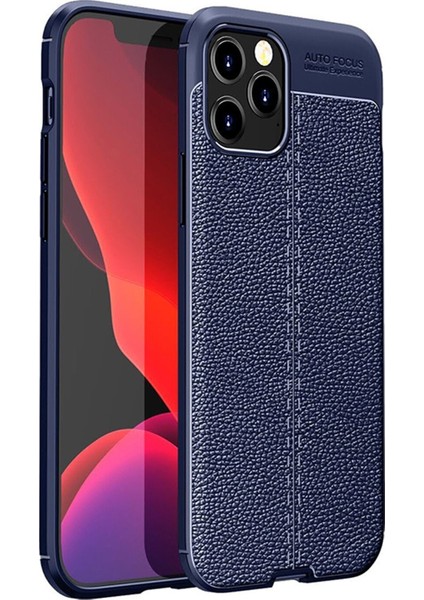 Apple iPhone 12 Pro Max Kılıf Darbe Korumalı Deri Görünümlü Silikon Arka Kapak -Lacivert