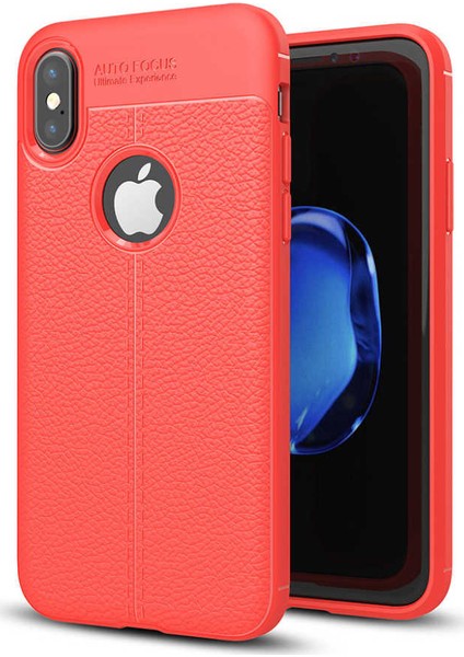 Apple iPhone XS Max Kılıf Darbe Korumalı Deri Görünümlü Silikon Arka Kapak - Kırmızı