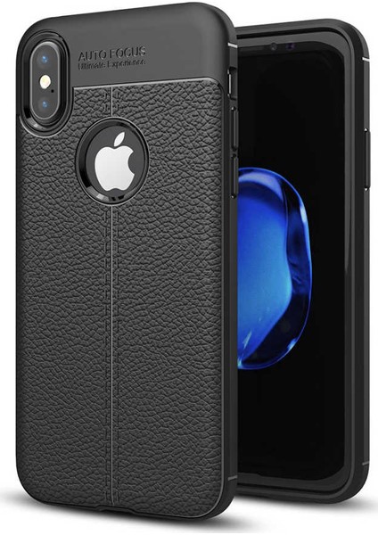 Apple iPhone XS Max Kılıf Darbe Korumalı Deri Görünümlü Silikon Arka Kapak - Siyah