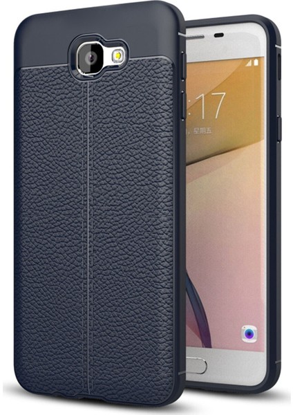 Samsung Galaxy J5 Prime Kılıf Darbe Korumalı Deri Görünümlü Silikon Arka Kapak - Lacivert