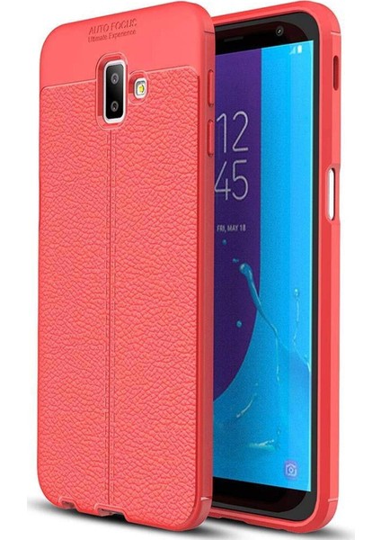 Samsung Galaxy J6 Plus Kılıf Darbe Korumalı Deri Görünümlü Silikon Arka Kapak - Kırmızı