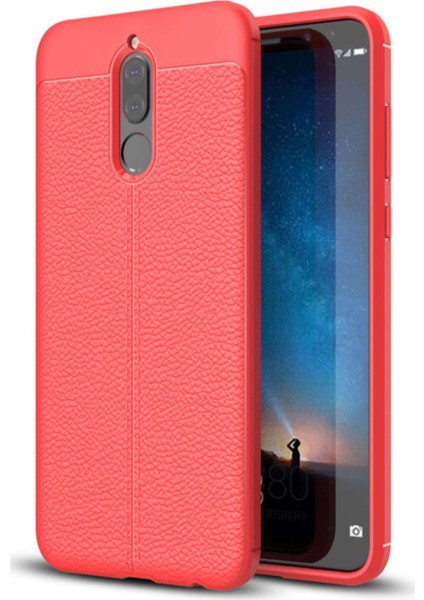 Huawei Mate 10 Lite Kılıf Darbe Korumalı Deri Görünümlü Silikon Arka Kapak - Kırmızı