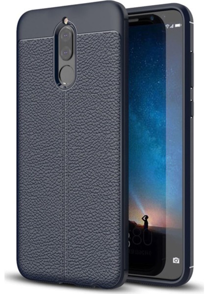 Huawei Mate 10 Lite Kılıf Darbe Korumalı Deri Görünümlü Silikon Arka Kapak - Lacivert
