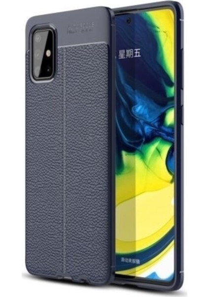 Samsung Galaxy M31S Kılıf Darbe Korumalı Deri Görünümlü Silikon Arka Kapak - Lacivert