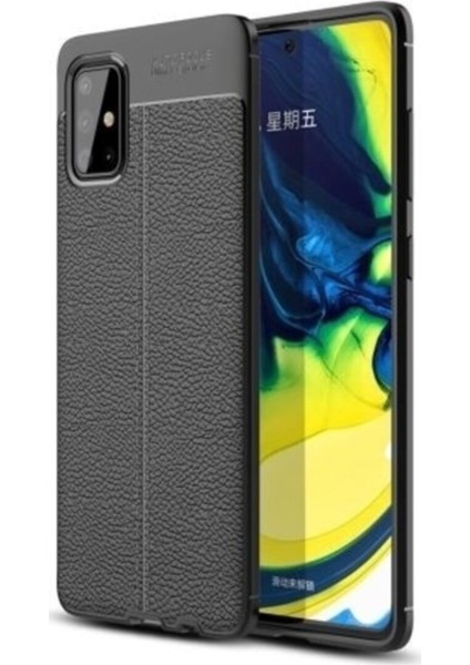 Samsung Galaxy M31S Kılıf Darbe Korumalı Deri Görünümlü Silikon Arka Kapak - Siyah