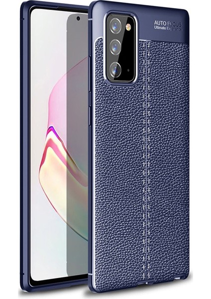 Samsung Galaxy Note 20 Kılıf Darbe Korumalı Deri Görünümlü Silikon Arka Kapak - Lacivert