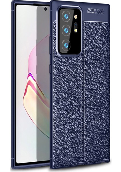 Samsung Galaxy Note 20 Ultra Kılıf Darbe Korumalı Deri Görünümlü Silikon Arka Kapak - Lacivert