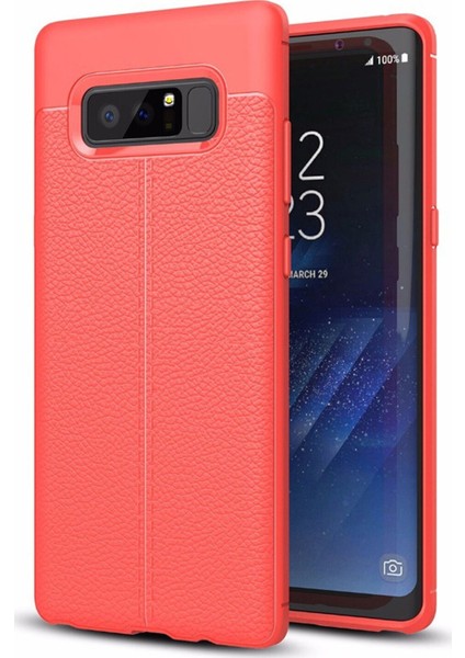 Samsung Galaxy Note 8 Kılıf Darbe Korumalı Deri Görünümlü Silikon Arka Kapak - Kırmızı