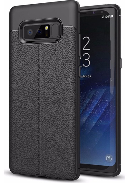 Samsung Galaxy Note 8 Kılıf Darbe Korumalı Deri Görünümlü Silikon Arka Kapak - Siyah