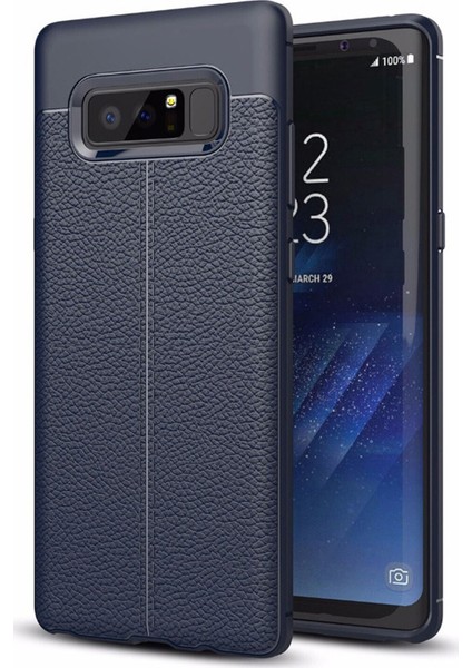Samsung Galaxy Note 8 Kılıf Darbe Korumalı Deri Görünümlü Silikon Arka Kapak - Lacivert