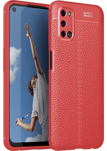 Oppo A52 Kılıf Darbe Korumalı Deri Görünümlü Silikon Arka Kapak - Kırmızı