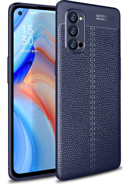 Oppo Reno 4 Kılıf Darbe Korumalı Deri Görünümlü Silikon Arka Kapak - Lacivert