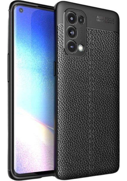 Oppo Reno 5 Pro 5g Kılıf Darbe Korumalı Deri Görünümlü Silikon Arka Kapak - Siyah