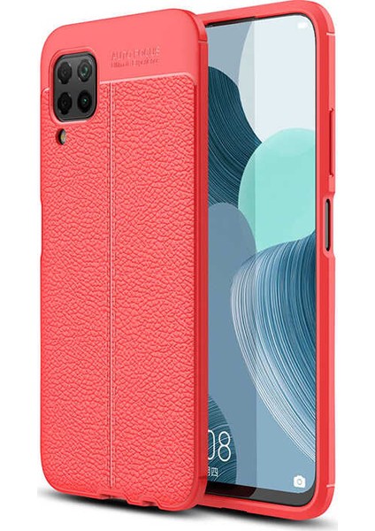 Huawei P40 Lite Kılıf Darbe Korumalı Deri Görünümlü Silikon Arka Kapak - Kırmızı