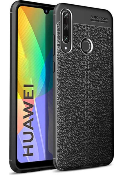 Huawei P40 Lite E Kılıf Darbe Korumalı Deri Görünümlü Silikon Arka Kapak - Siyah