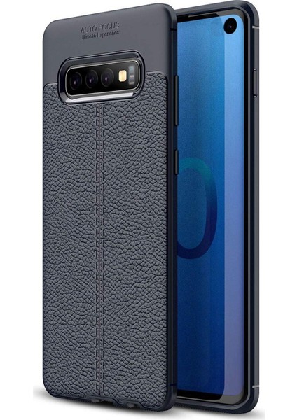 Samsung Galaxy S10 Kılıf Darbe Korumalı Deri Görünümlü Silikon Arka Kapak - Lacivert
