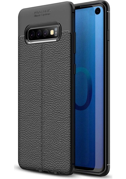 Samsung Galaxy S10 Kılıf Darbe Korumalı Deri Görünümlü Silikon Arka Kapak - Siyah