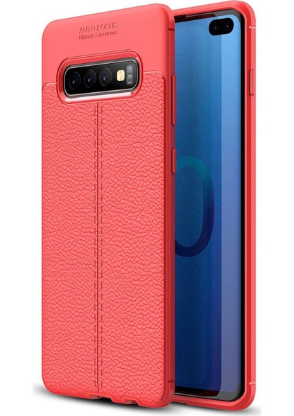 Samsung Galaxy S10 Plus Kılıf Darbe Korumalı Deri Görünümlü Silikon Arka Kapak - Kırmızı