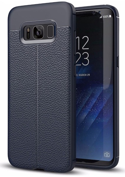 Samsung Galaxy S8 Plus Kılıf Darbe Korumalı Deri Görünümlü Silikon Arka Kapak - Lacivert