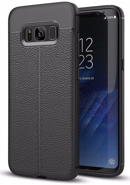 Samsung Galaxy S8 Plus Kılıf Darbe Korumalı Deri Görünümlü Silikon Arka Kapak - Siyah